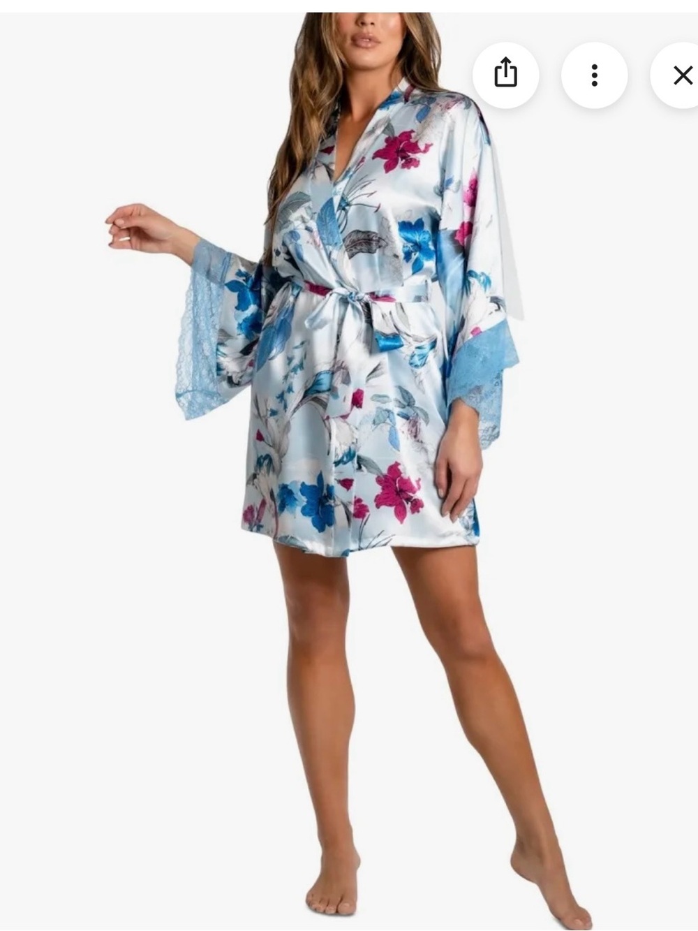 Linea Donatella Blue Floral Satin Robe